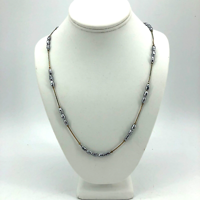 #ad Fresh Water Silver Blue Pearl Strand With Gold Toned Chain Necklace 22quot; $25.99
