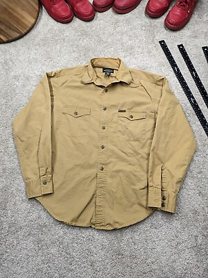 #ad Polo Ralph Lauren Mens Medium Shirt Military Tan Button Down Jeans Co Pockets $21.50