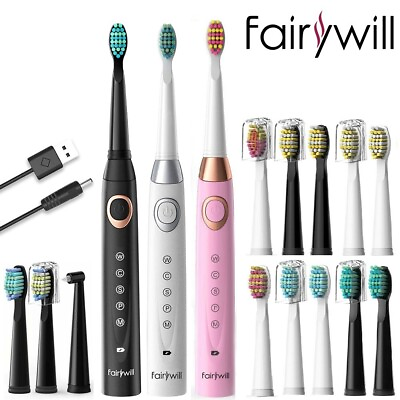#ad Fairywill Electric Toothbrush Soft Hard Brush Heads Sonic Whitening Clean Modes $33.99