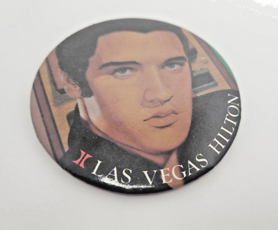 #ad Vintage Souvenir Las Vegas Hilton Elvis Portrait 3 Inch Ad Promo Button Pinback $15.29