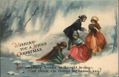 #ad Clapsaddle Christmas Fancy Young People Snow Scene Vintage Postcard $7.91