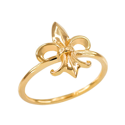 #ad Fine Women#x27;s 14k Dainty Yellow Gold Fleur de Lis Ring Lily of France $289.99