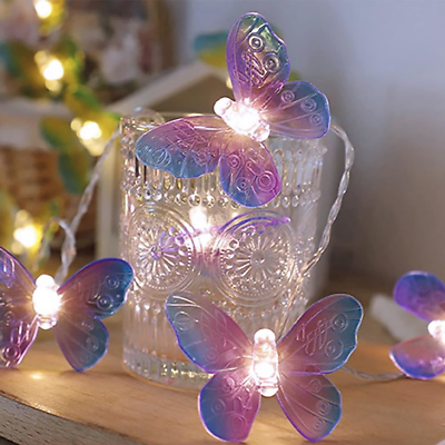 #ad 20 LED Butterfly String Lights 9.84ft 3 Meter Battery Powered Purple Butterfly $19.11