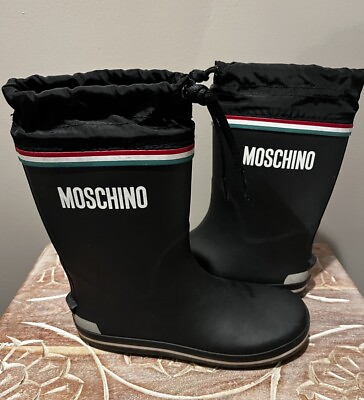 #ad Moschino Kids Rubber Drawstring Rain Boots Black Size 33 *read description* $39.00