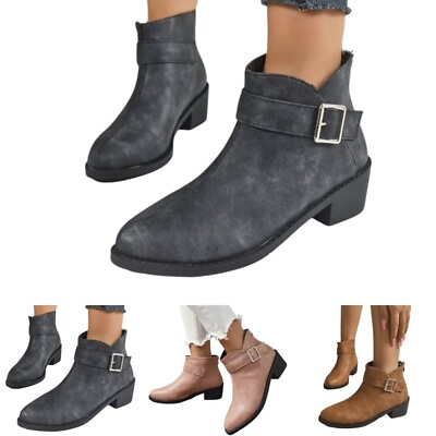 #ad Women Booties Buckle Strap Ankle Boots Walking Womens Casual Comfort Dress Boot $40.57