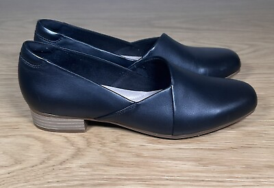 #ad Clarks Juliet Palm Loafer Women’s Size 8.5 Flat Slip On Shoe Black Leather $19.00
