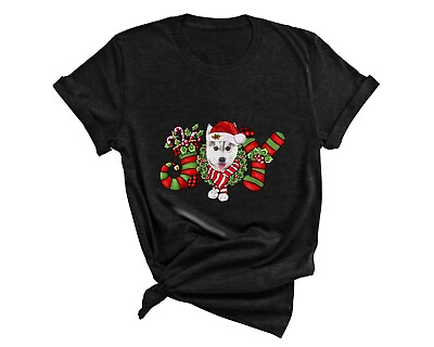 #ad Joy Christmas Husky Dog Santa Hat Pajamas Xmas T Shirt $17.99