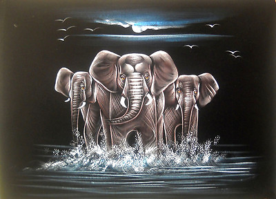 #ad Elephant Family Painting on Velvet Cloth Best Price Home Decor India 20quot;x27quot; $16.95
