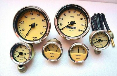 #ad Smiths Gauge Kit Temp Oil Fuel Amp Oil Temp Speedometer Tacho Replica cream $47.81
