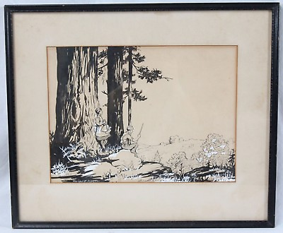 #ad Margaret Ayer 1937 Original Illustration Painting Vintage Children Forest Cabin $439.00