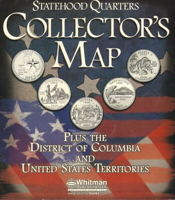 #ad US State Quarter Collection Coin Map Display 50 States DC Territories Colorful $12.88