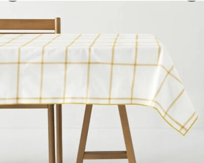 #ad Hearth amp; Hand Magnolia 60”x84” Tablecloth Oil Cloth Canvas Yellow Plaid SEALED $16.11
