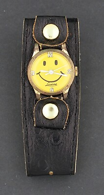 #ad Vintage wind up Lucerne Yellow Smiley Face Cartoon Comic Character Watch $39.99