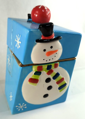 #ad SNOW MAN COOKIE JAR Blue WINTER Christmas 10quot; $21.44