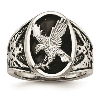 #ad Stainless Steel Polished Enameled Eagle Ring $30.56