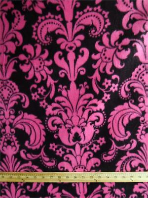 #ad Fleece Floral Printed Fabric HOT PINK on BLACK 58quot; Wide Sold by the yard $16.90