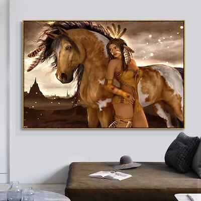 #ad Indian Horse Abstract Girl Painting Poster Canvas and Printing Painting Walls $17.99