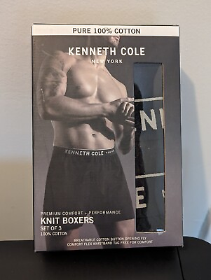 #ad Kenneth Cole New York Premium Performance Cotton Knit Boxers 3 Pack Set Black $24.97
