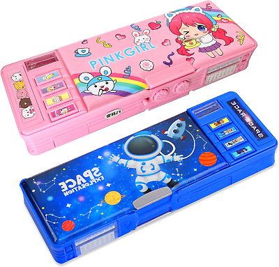 #ad 【2Pack】Pop Up Multifunction Pencil Case for Girls and Boys Cute PinkBlue $33.10