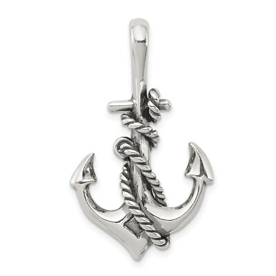 #ad 925 Sterling Silver Fine Jewelry Men#x27;s Antiqued Anchor Rope Necklace Pendant $50.98