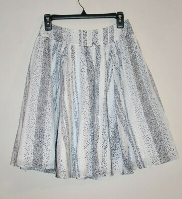 #ad Liz Claiborne Pleated Vintage Striped Dot Cotton Skirt w Gradient Blues $10.00