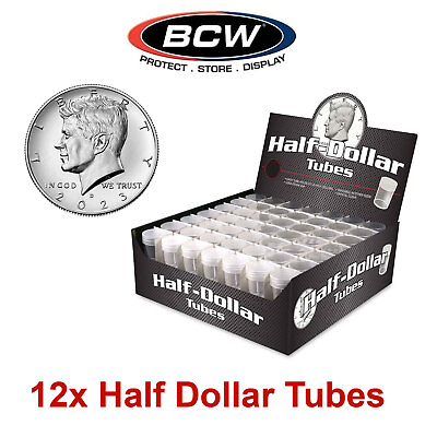 #ad Lot of 12 Plastic Coin Tubes Storage Box Round Tube Screw on Cap for Half Dollar $8.49