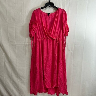 #ad Torrid Womens Midi Swiss Linen Surplice Dress in Honeysuckle Pink 2:2X:18 20 $47.00