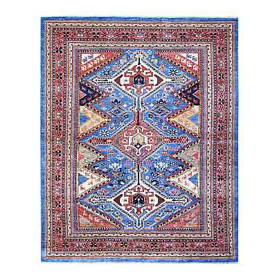 #ad 8#x27;4quot;x9#x27;10quot; Blue Fine Afghan Sheeraz Design Wool Hand Knotted Oriental Rug R74928 $2817.00