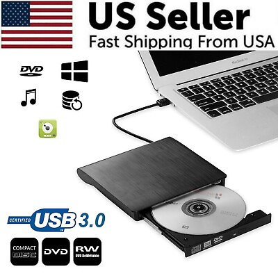 #ad Slim External CD DVD RW Drive USB 3.0 Writer Burner Player Black For Laptop PC $19.79