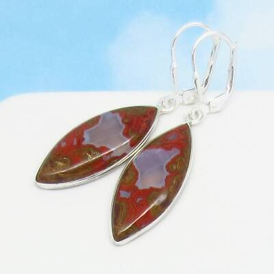 #ad Natural Red Agate Earrings 925 Sterling Silver $53.00