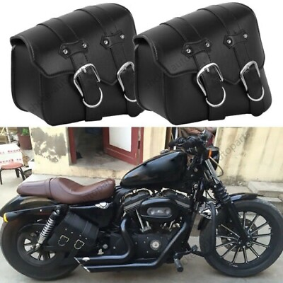 #ad Pair PU Leather Side Storage Luggage Saddle Bags For Harley Sportster XL883 1200 $56.39