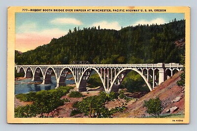 #ad Linen Oregon Robert Booth Bridge over Umpqua Pacific Highway Postcard $3.75