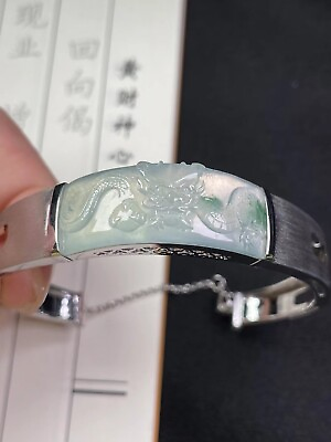 #ad 18K White Gold Icy Green Jadeite Jade Dragon Bracelet Bangle 426 $9775.00