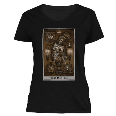 #ad The World Tarot Card Victorian Ghost Woman V Neck Shirt Halloween Clothing $34.95
