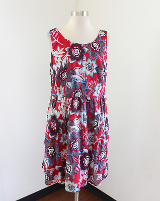 #ad Talbots Red Blue Cute Floral Print Sleeveless Dress Size 12P Pockets Flare Pleat $29.99