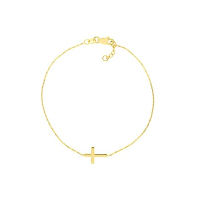 #ad Mini Polished Cross Cable Chain Bracelet Real 14K Yellow Gold 7.5quot; $118.24