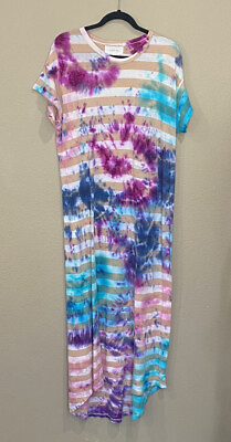 #ad The Great. dress womens 2 tie dye long tshirt dress short sleeve multicolor $140.00