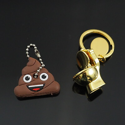 #ad 2pcs Gold Toilet Bowl Keyring amp; Cartoon Silicone Keychain Emoji Poop Key Cap $6.99
