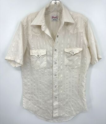 #ad Wrangler Vintage Shirt Mens 15 Snap Front Wester Lightweight Pockets Woven Pink $24.49