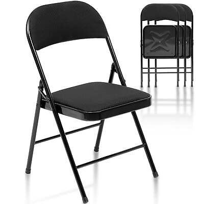 #ad Folding Chairs Set of 4 Fabric Cover Padded Folding Chair Black $100.80