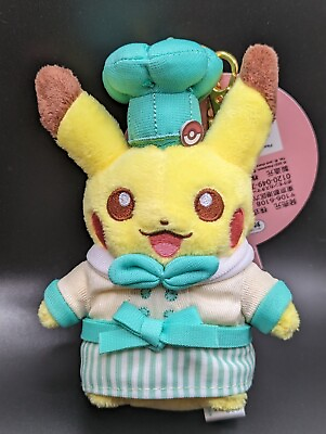 #ad Pokemon Cafe Pikachu Keychain Plush Mascot Pikachu Sweet Green Keychain w Tag $31.00