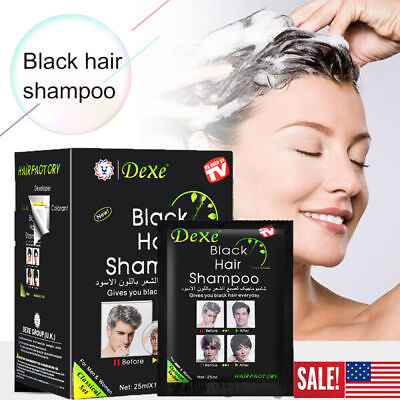 #ad 10Pcs Black Hair Shampoo Instant 5 Min Gray White Hair Darkening Dye Natural USA $12.49