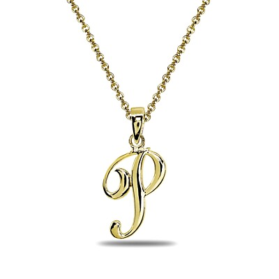 #ad P Letter Initial Alphabet Personalized Gold Plated 925 Silver Pendant Necklace $20.95