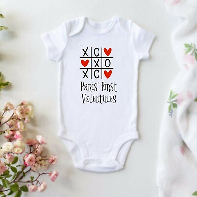 #ad Personalised noughts amp; heart name first valentines BABY VEST Bodysuit Grow Baby GBP 5.99