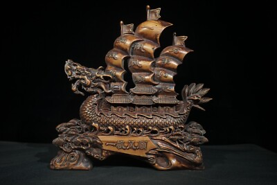 #ad 12quot; collection vintage wooden screen carving Rosewood Dragon Boat statue decor $179.99