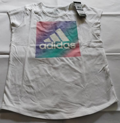 #ad Adidas Girls White Multicolor T Shirt Size Medium 10 12 $9.95