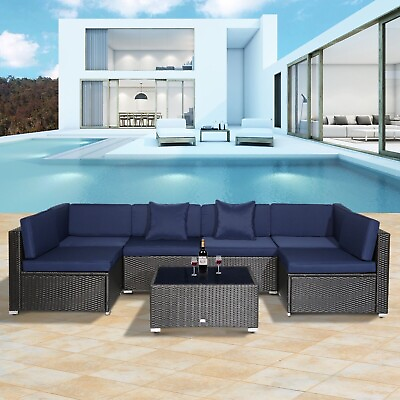 #ad 7PC Rattan Wicker Sofa Set Sectional Couch Cushioned Furniture Patio Outdoor 1 $479.00
