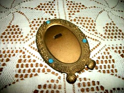 #ad VICTORIAN 1890s BRONZE PICTURE FRAME CZECH JEWELED ENAMELED MARKED STAMPED $67.52