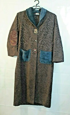 #ad Vintage 60s Dot amp; Vera Coat Boho Brown Floral Full Length Elbow Patches Size L $89.99