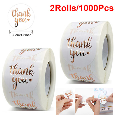 #ad 1000Pcs 1.5quot; Thank You Stickers Rose Gold Foil Fonts Thank You Stickers 2 Rolls $12.49